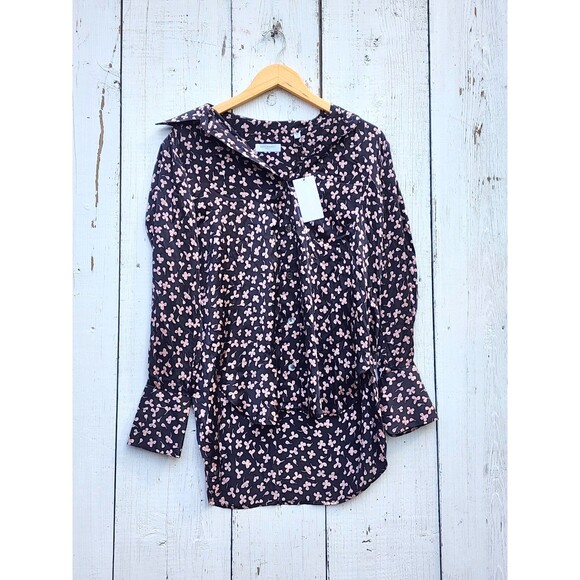 EQUIPMENT Femme Nela Black Pink Floral SILK Button Blouse Sz S MISSING BOW - Picture 5 of 12